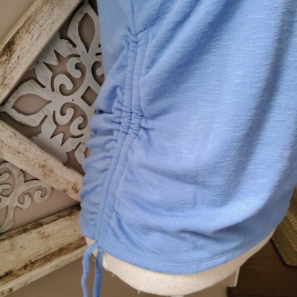 The Sweatshirt Project Women's Sleeveless Crew Neck Side Ruched Tie Tank Blue - Picture 3 of 6